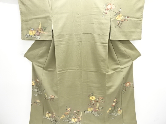 アンティーク　本場琉球紅型　花模様一つ紋着物(材料)